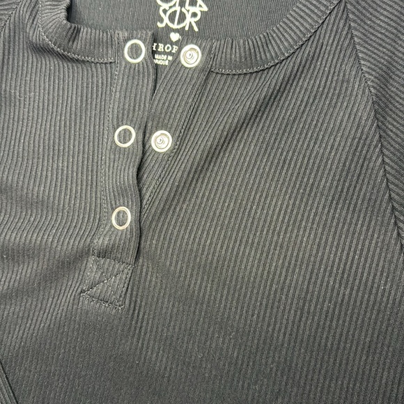 Chaser black waffle knit Henley dolman long sleeve top S - Picture 11 of 11